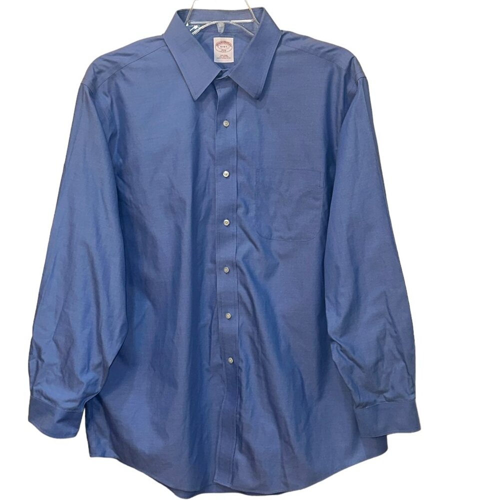 Brooks Brothers Blue Button Up Collar Dress Shirt Cotton Size 17-4/5 Work Office